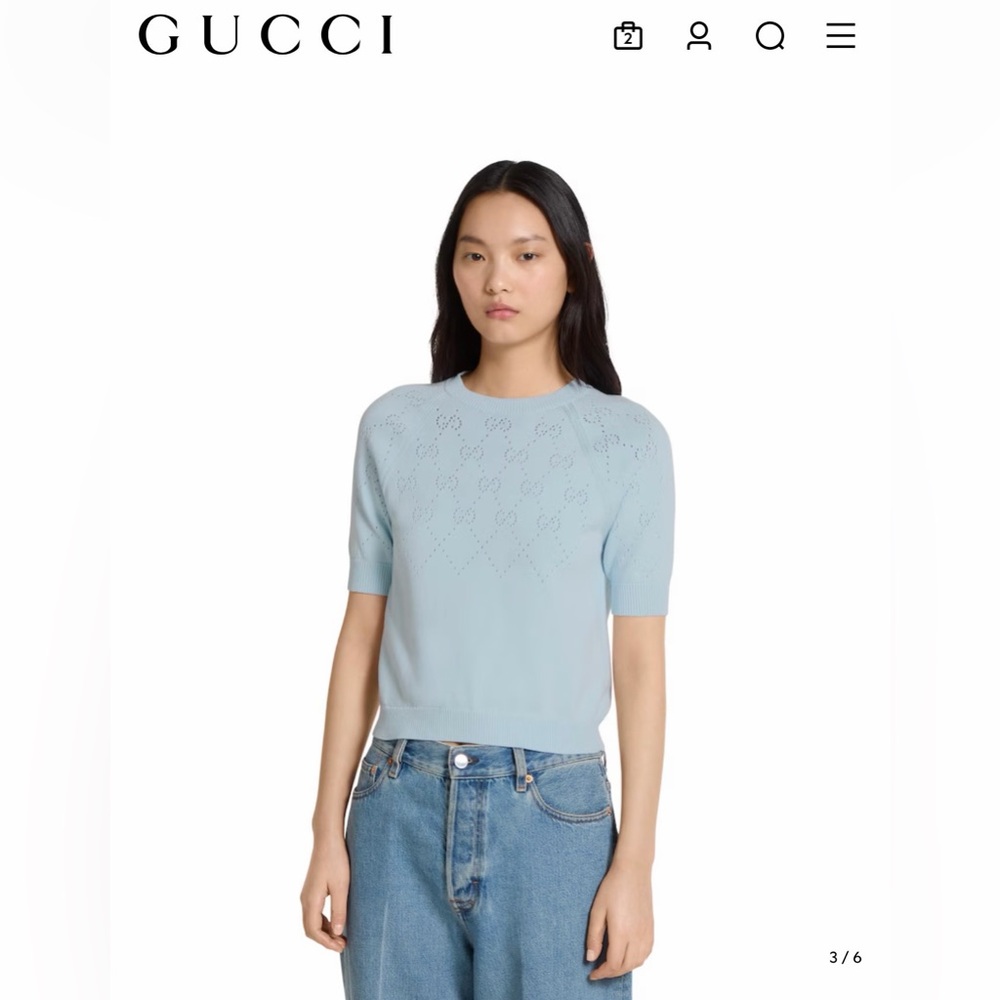 GUCCI | ✨NEW✨ GG Cotton Crewneck Top in Pale Blue - Picture 2 of 10